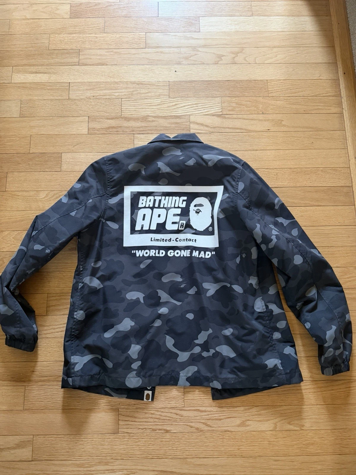 A Bathing Ape BAPE Men's S Black Gray Camo Snap-Front Coach Jacket Pockets - product detail image 2