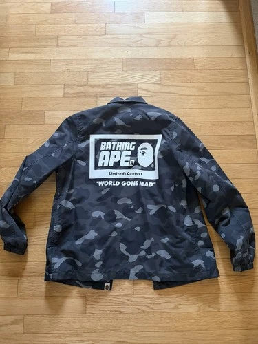 A Bathing Ape BAPE Men's S Black Gray Camo Snap-Front Coach Jacket Pockets image 2