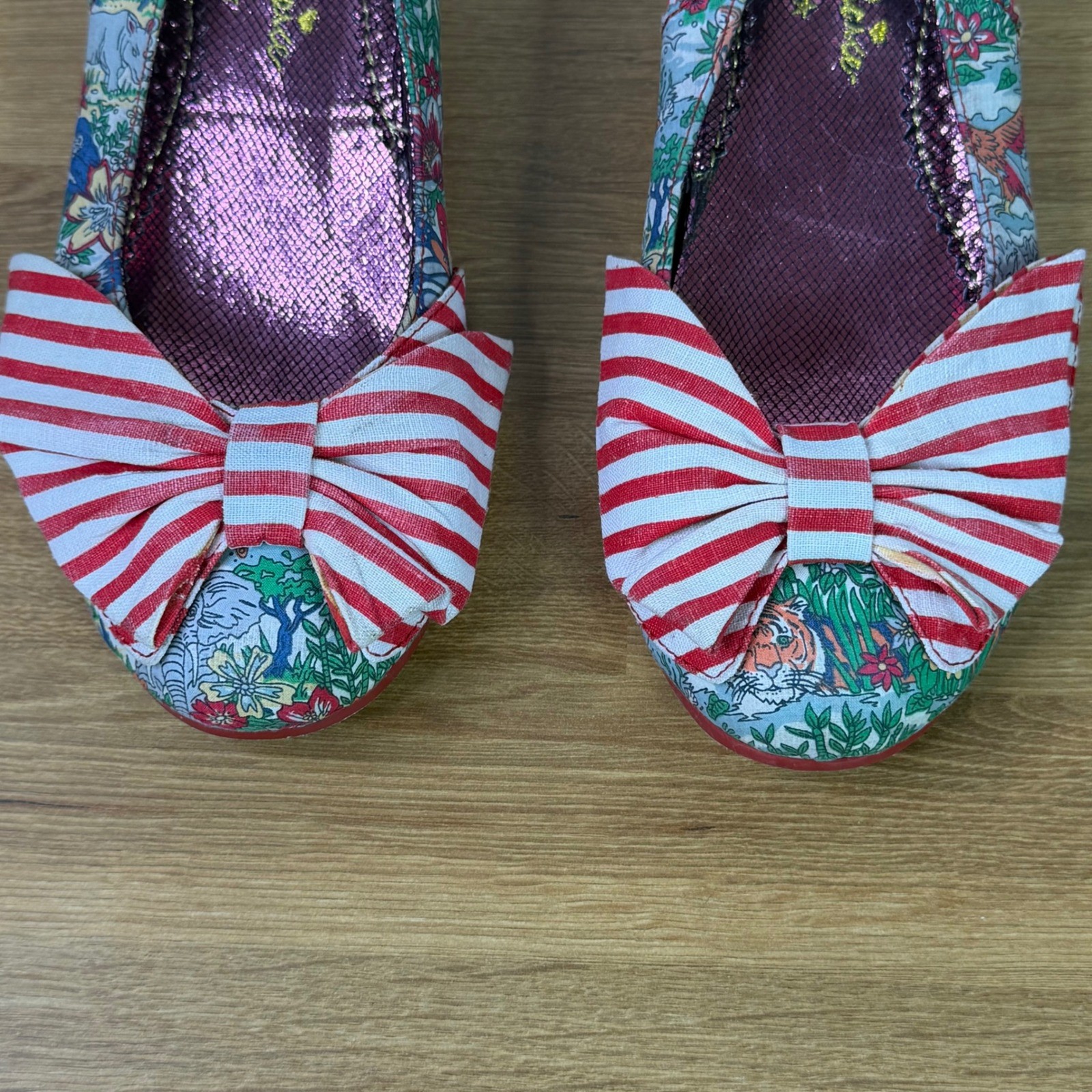 Irregular Choice Patchwork Bow Heels Red White Po… - image 4
