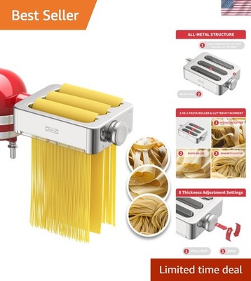 All Metal 3 In 1 Set Pasta Maker Attachment for KitchenAid, Included Pasta Sh...
