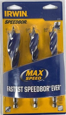 Irwin Speedbor Max Speed Tri-Flute Wood Drill Bit Set of (3 ) Sizes 1''/3/4/ 5/8