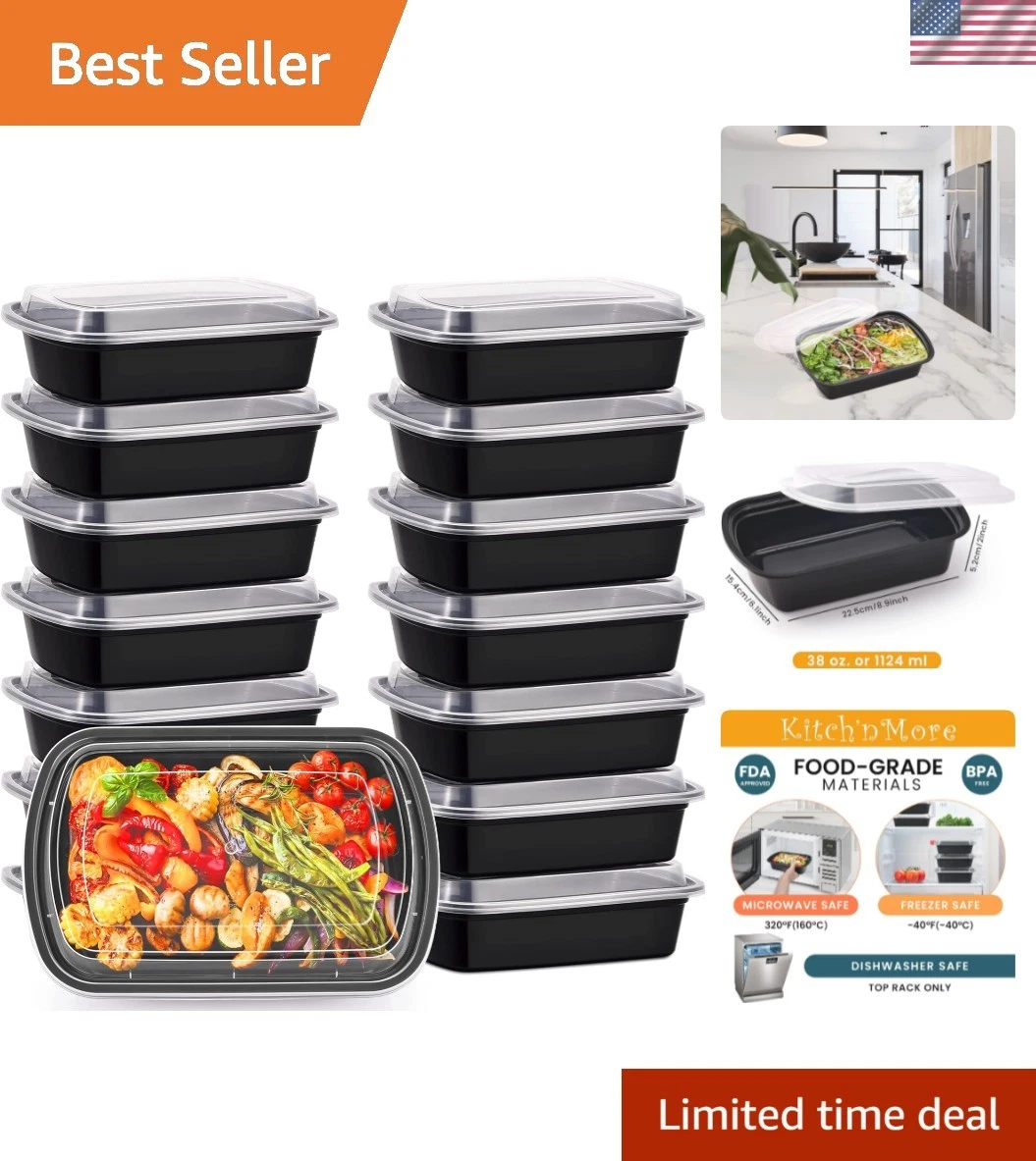 38oz Meal Prep Containers, Extra Large &Thick Food Storage Containers with Li...