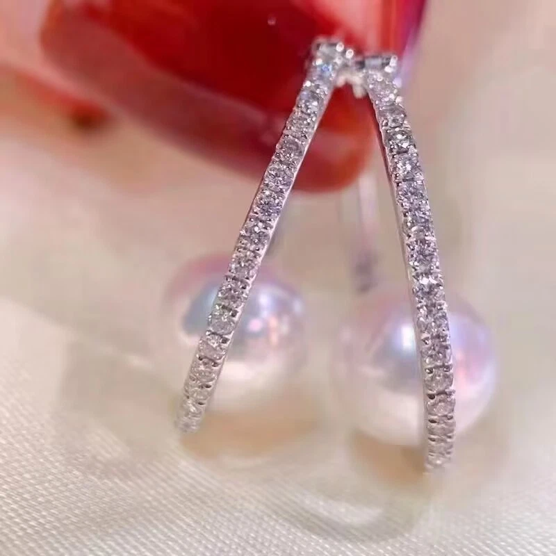 precioso par de pendientes colgantes 9-10mm mar sur redondo perla blanca 925s Foto 2 de 4