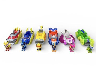 Paw Patrol Mighty Pups Charged Up Deluxe Fahrzeuge Lichter Sounds funktionieren FULL SET