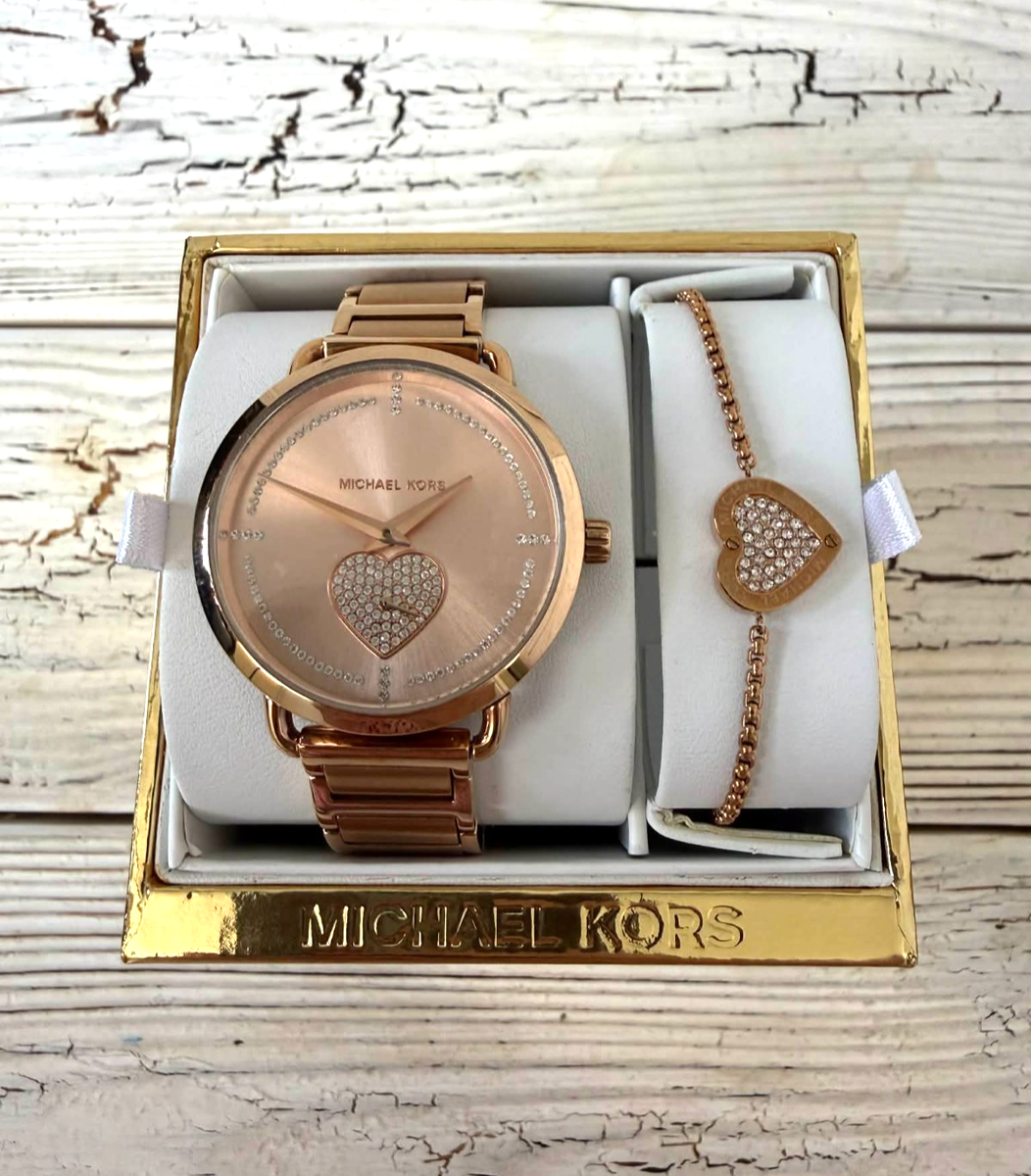 Michael Kors MK4468 Rose Gold Women's Watch & Bracelet Gift Set