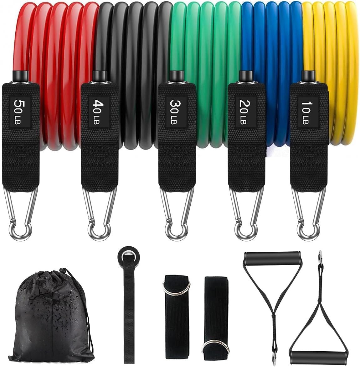 Set 10&ndash;50 Lb, Exercise Bands Kit For Men & Women, 11 Pc Se