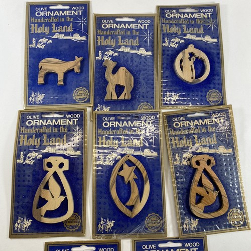 LOT OF 8 - Olive Wood Ornament BETHLEHEM Heart Nativity Christmas Holy Land NEW - Picture 2 of 8