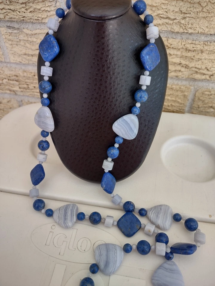 Collar Largo Jay King DTR Lapislázuli Azul Encaje Ágata Plata de Ley 925 37" 