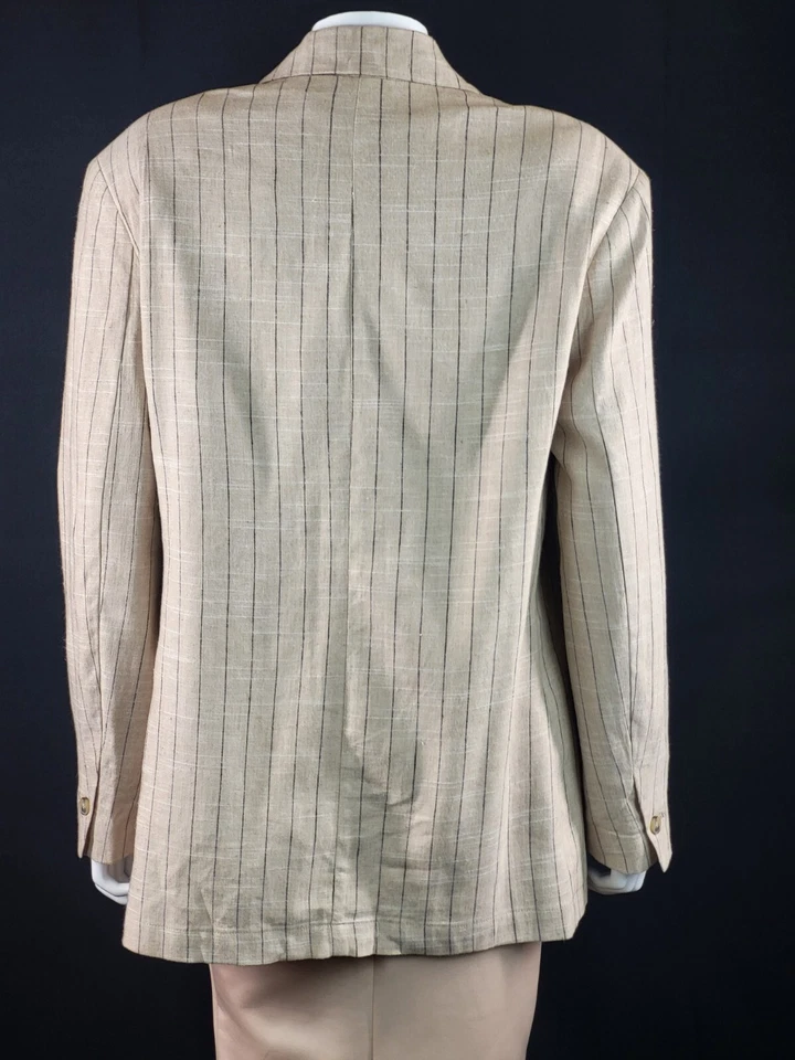 Zara Ladies Linen Mix Blazer Jacket Sand Striped Size Medium New With Tags - Image 2 of 4