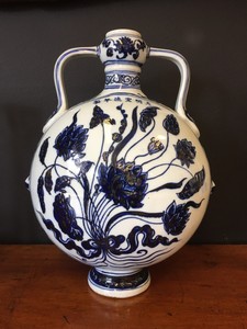 Chinese Blue And White Moon Flask Vase