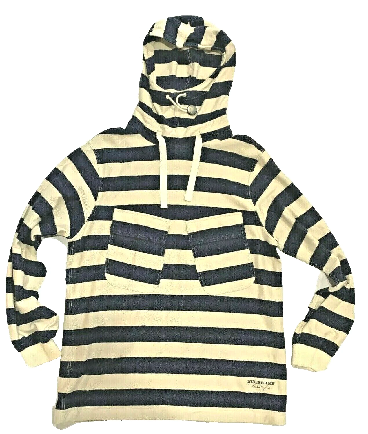 Felpa con cappuccio Burberry uomo Thornford Navy Strip Pullover taglia Medium vendita al dettaglio $650