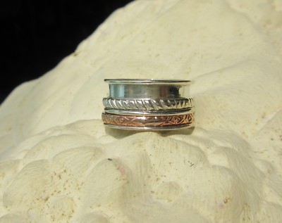 Ω Ring aus Sterling Silber 925 Drehring Spinner Ring zweifarbig Gr 17,5
