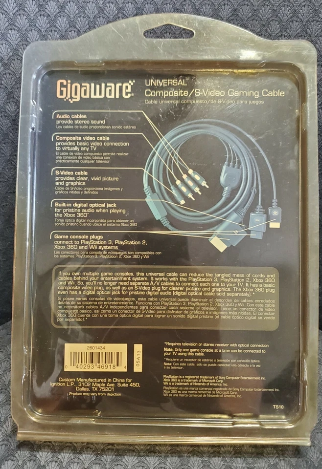 Gigaware Universal Composite Gaming Cable PS3 PS2 Xbox 360 Wii New - Image 2 of 3