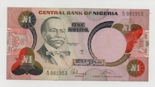 NIGERIA 1 NAIRA 1984 - 2000 PICK 23B LOOK SCANS