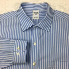 Brooks Brothers Dress Shirt Men's 16.5-2/3 Blue/White Stripe Regent Non Iron