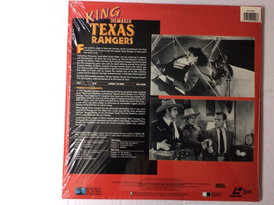 KING OF THE TEXAS RANGERS - Sammy Baugh - LASERDISC* - NRMT - w/ factory shrink - Image 2 of 4
