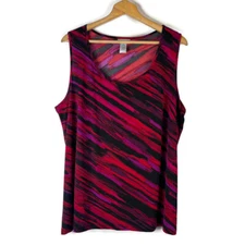 Catherines Womens Tank Top Size 2X Red Striped Scoop Neck Sleeveless Stretch