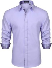 HISDERN Men's Inner Contrast Shirt Casual Formal Classic Button Down Regular 3XL