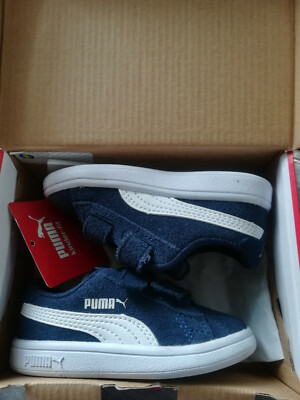 Kinder Puma Schuhe Baby Wildleder Blau Klettverschluss Neu