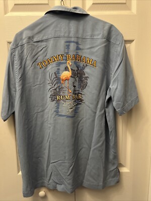 Tommy Bahama Silk Camp Shirt Med  flamingo Rum Bar Crazy Cuban Special 