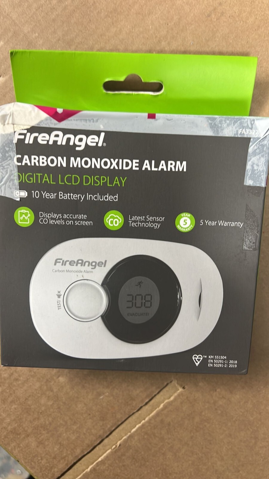 FireAngel Carbon Monoxide AlarmFA3322Digital LCD Display10yr Battery