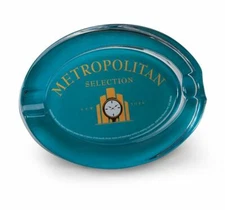 Nat Sherman Metropolitan Crystal Glass Ashtray - Host Aqua Light Blue - New