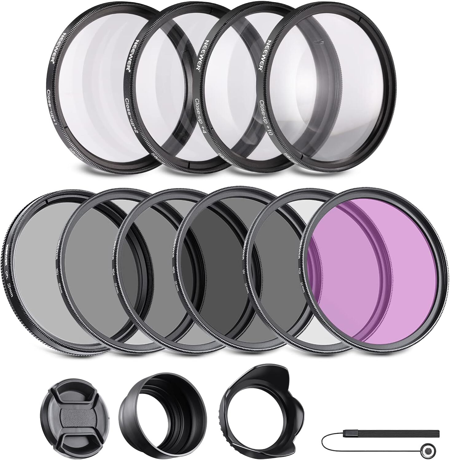 NEEWER 58mm Kit di Filtro ND/CPL/UV/FLD/Close Up e Accessori per 58 mm