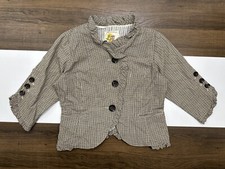 Nek & Mo Womens L Button Short Jacket 100% Cotton Check 3/4 Sleeve Coat