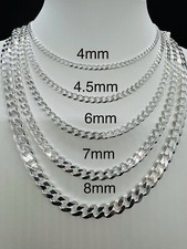 925 Sterling Silver Curb Cuban Link Chains Men's/Women's 4mm -8mm Length 16"-30"