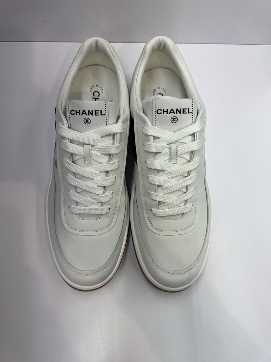 CHANEL Calfskin CC Sneakers White Black Red Size 42EU | eBay