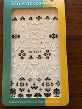 5D Embossed Nail Art Decoration Black White Flower DIY Wedding Stickers K57 NH15