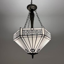 Tiffany Style Pendant Lamps White Stained Glass Hexagon LED Bulbs Included 16"W