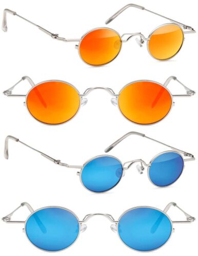 Verspiegelte Retro Sonnenbrille Edelstahl Damen Herren Brille orange oder blau - Bild 1 von 24