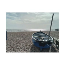 Matte Canvas, Stretched, 0.75" Beach England Pebbles Blue Boat Pier