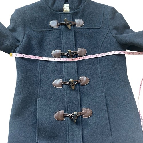 L.L. Bean womens toggle duffle coat size 6 petite navy blue hooded wool Italy - Picture 10 of 12