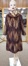 Natural Full Skin Fitch Fur Three Row 43” Coat, Size 8p