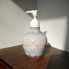 Pottery Pump Soap Dispenser Lite Blue Pastel Stoneware Art Studio Pottery Signed