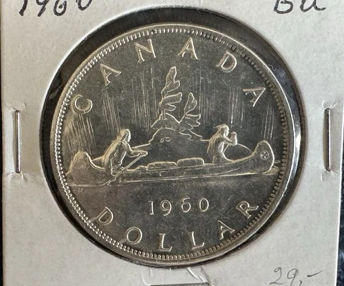 1960 & 1961 Canada Silver Dollar 80% Silver Canadian Coins Lot of 2. AU BU