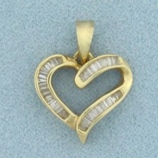 Baguette Diamond Heart Pendant in 10K Yellow Gold Over with 18" Chain Necklace