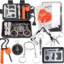 EMDMAK Survival Kit Outdoor Emergency Gear for Camping Hiking Black