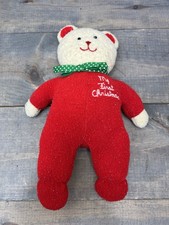 VTG Eden My First Christmas Baby Teddy Bear Plush Red Green Polka Dot Bow HTF