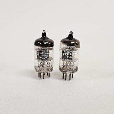 M8100 CV4010 5654 EF95 MULLARD VINTAGE PAIR VALVE TUBE- RING GETTER, BLACK PLATE