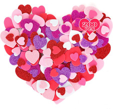 200 PCS Valentines Stickers, Self-Adhesive Foam Heart Stickers Valentines Decor,