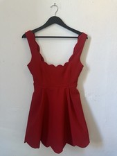 Nasty Gal Red Scallop Dress Stretchy Womens S Fit Flare Sleeveless Mini Party