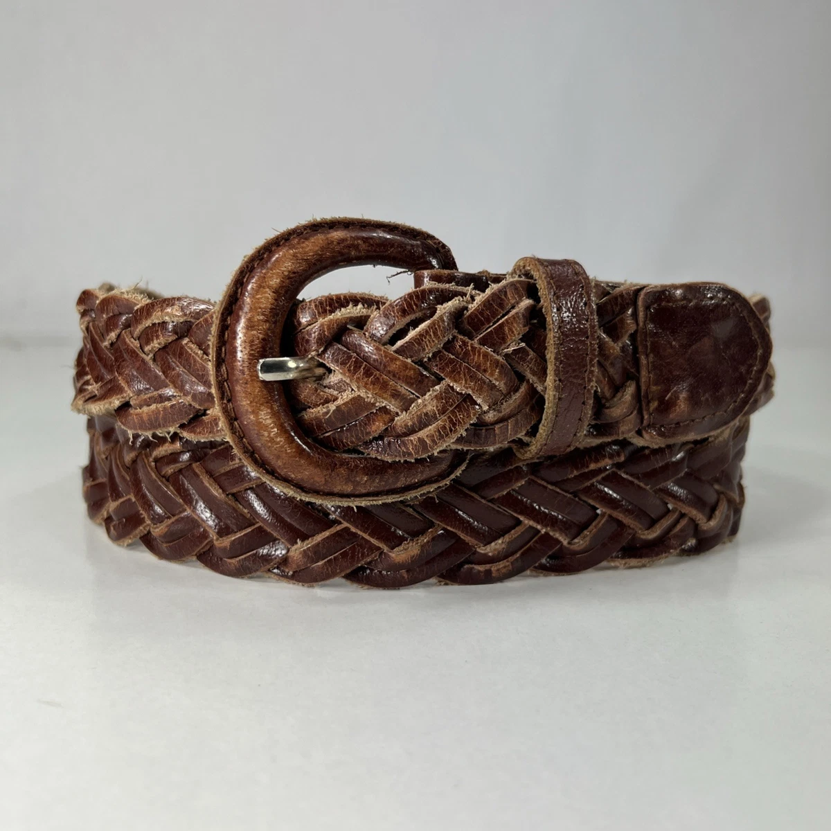 Braided Horse Hair Belt With Engraving‎ On Leather 34 Acorns Vintage Browns Leather Women main image 2