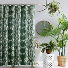 Jungalow Geometric Motif Cotton Shower Curtain 72"x72" Green