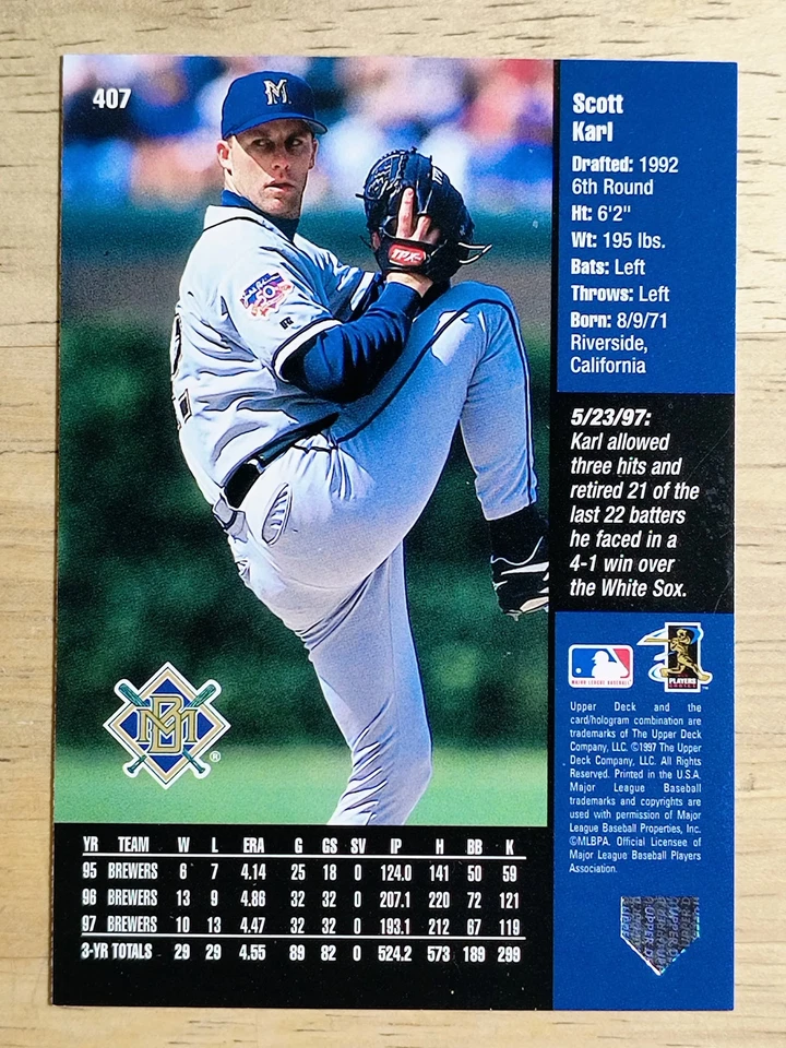1998 Upper Deck #407 Scott Karl - Image 2 of 2