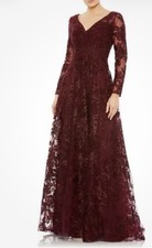 Mac Duggal Mahogany Burgundy Beaded Floral Embroidered Long Sleeve Gown 16 798