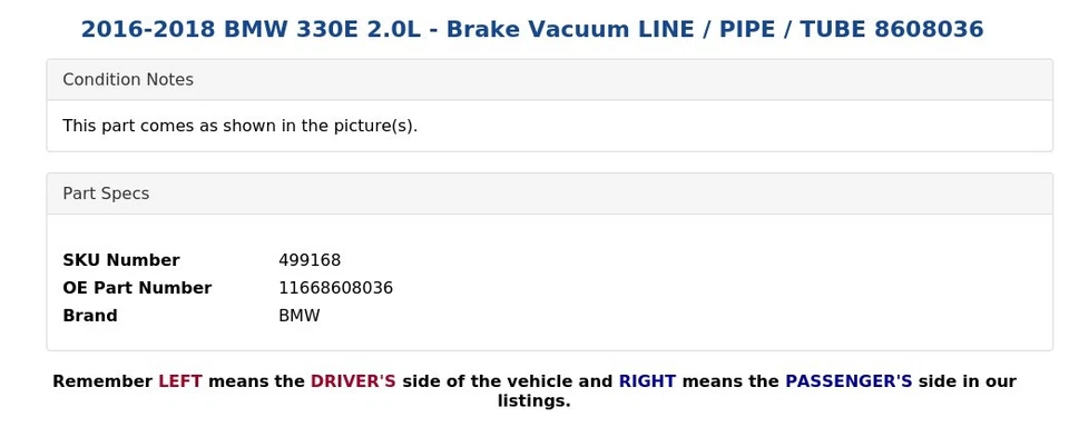 BMW 330E 2016-2018 2,0 L - Aspirador de freno línea/tubo/tubo 8608036 Foto 4 de 4