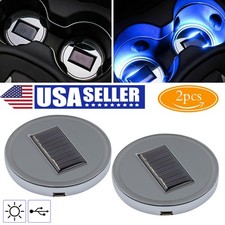 2x Led Solar Cup Pad Light Cover Car Accessories Interior Decoration Auto Lights